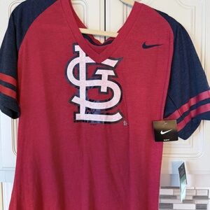 ❤️ NWT! Nike St Louis Cardinals Women's MLB V-NeckTee Ringer Sleeves 😎 Size XL